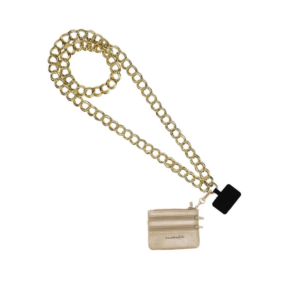 NEW SAVE THE GIRLS women's double link chain strap with pouch in gold